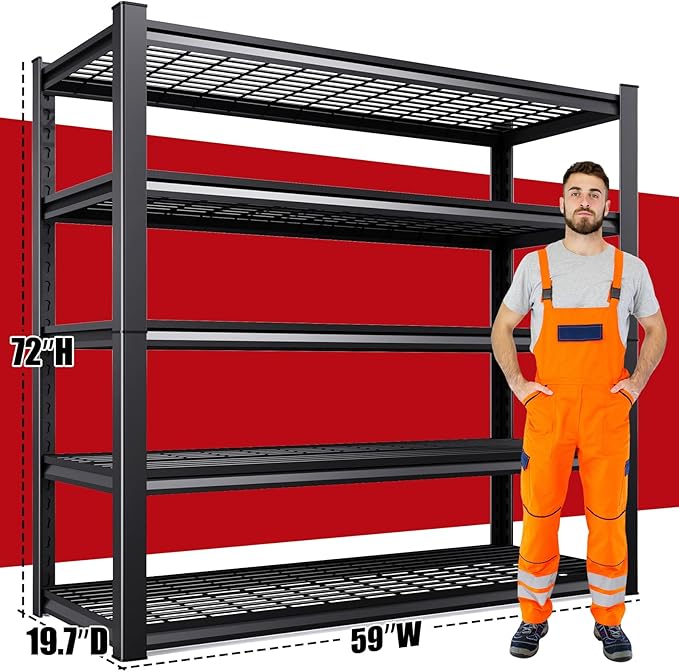 Set of 4 Garage Shelving-3500 lbs 5 Tier Storage Shelves,Adjustable Heavy Duty Metal Shelving Unit and Storage Large Wire Rack,Utility Steel Shelf for Warehouse Industrial Pantry Basement -72"x59"x20"