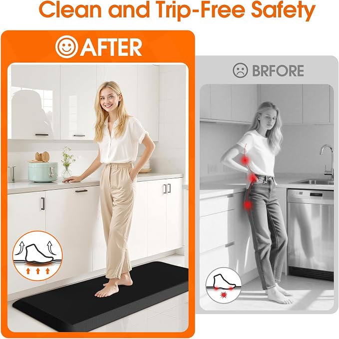 4/5 Inch Thicker Kitchen Mat, Cushioned Thick Floor Comfort Mat, with Non-Slip Bottom, Water & Stain Resistant, Easy Clean Standing Desk Mat for Kitchen, Sink, Office (17.3"x39"x0.8", Black)
