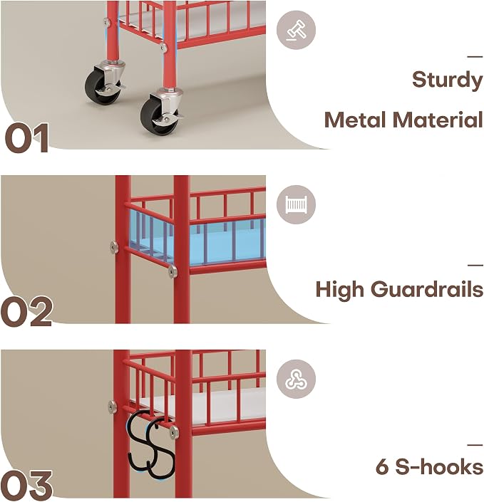 Slim Rolling Storage Cart, 6 Tier Metal Kitchen Rolling Utility Cart with Lockable Wheels for Kitchen, Bathroom, Laundry Room, Small Narrow Spaces (Red 10 Inches)