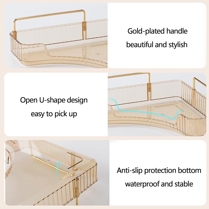 shuang qing 3-Tier Corner Bathroom Counter Organizer – Classic Storage Shelf for Makeup, Perfume & Toiletries, Space-Saving Countertop Tray Fits Bathroom, Dresser, Kitchen (Vintage Gold)