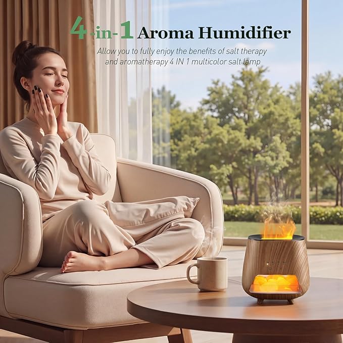 Essential Oil Diffuser for Home, 𝟒-𝐢𝐧-𝟏 Aromatherapy Diffuser & 𝐇𝐢𝐦𝐚𝐥𝐚𝐲𝐚𝐧 𝐒𝐚𝐥𝐭 Lamp, 200ml Cool Mist Humidifier, 𝟗-𝐂𝐨𝐥𝐨𝐫 𝐋𝐄𝐃, Auto Off, Bedroom Office Yoga