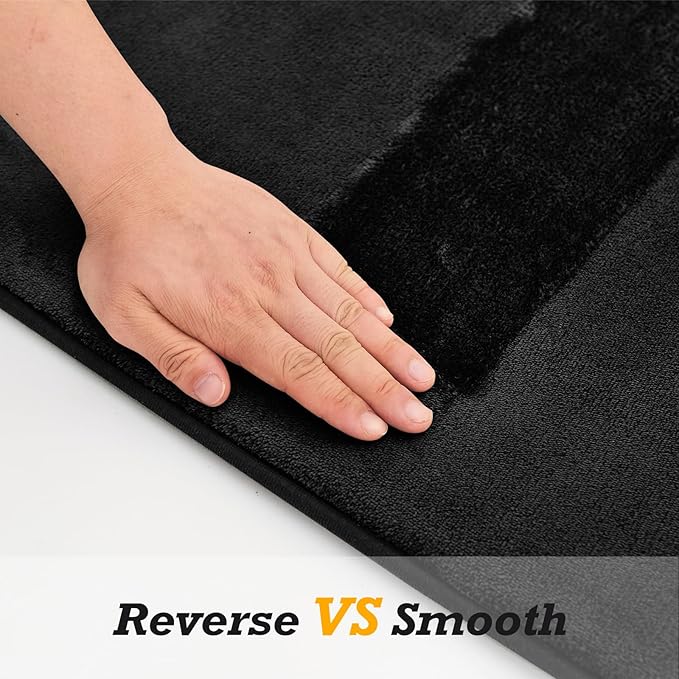 HUXMEYSON Bathroom Rugs Sets 3 Piece, Non-Slip & Quick Dry Bath Mat Set, Ultra Soft Velvet Bath Rugs for Bathroom, Toilet and Shower Floor, Black