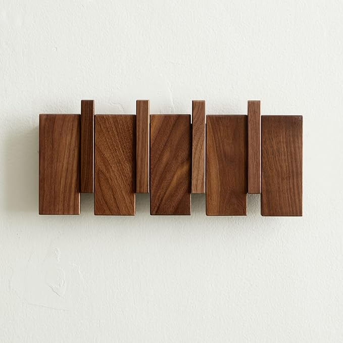 QUELLANCE Wooden Coat Hooks Wall Mounted, Coat Rack Hanger Wall Mount with 4 Hooks, Heavy Duty Coat Hooks for Hanging Coats/Keys/Hats/Robe&Towels/Plants/Bags, Home Decor Gift, Walnut