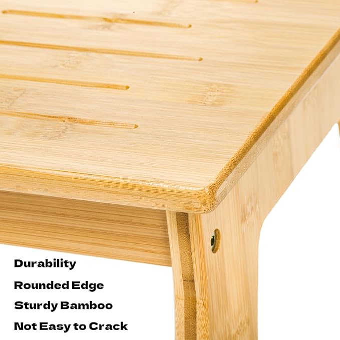 Tlence Wooden Step Stool for Adults, 6.5" Small Bamboo Foot Stool, 300 Lbs Non Slip One Stepping Stool, Short Bed Steps for High Beds and Office Desk