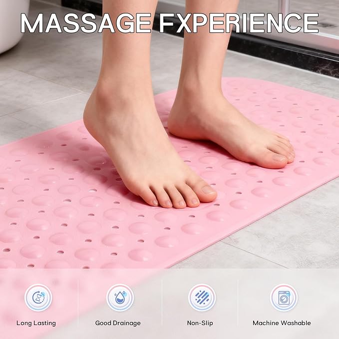 Anti-Slip Bathtub Shower mat, 40×16 inch（ 100 × 40cm） Soft Oversized Machine Washable Non-Slip Bathtub mat with Drainage Holes, Bathroom Floor Suction Cup.（1-Opaque Pink）