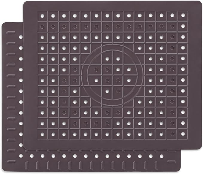 WILLKOMMEN Kitchen Sink Mat, 12" x 10" Rectangular Sink Protector Pad, Fast-Draining Grid Design Liner, Dish Drying Mat 2 Pack Coffee