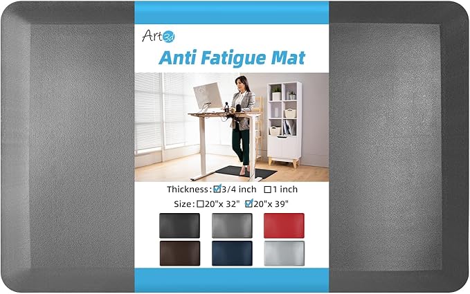 Art3d 3/4" Thick Kitchen Mats for Floor, Waterproof 20" X 39" Cushioned Comfort Mat, Long Anti Fatigue Mats for Kitchen, Ergonomic Standing Office Desk, Home and Garage, Grey