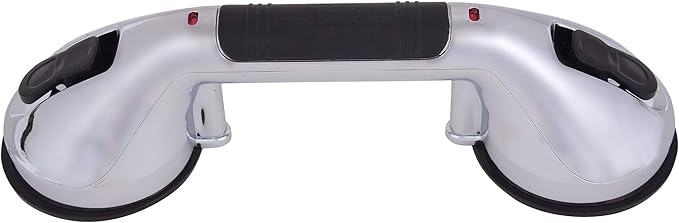 CAREX Ultra Grip Shower Grab Bar - Shower Handle and Bathroom Bar - 12 Inch Safety Bar With Dual Locking Suction Cups For Bathtubs and Showers, Chrome