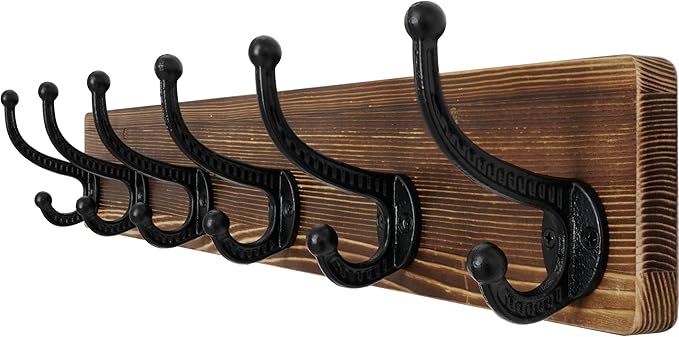 WEBI Rustic Coat Rack Wall Mount,24" Long 6 Cast Iron Coat Hooks Wall Mounted,Heavy Duty Wood Wall Coat Hanger Hooks for Hanging Coats,Jacket,Clothes,Backpack,Farmhouse,Brown