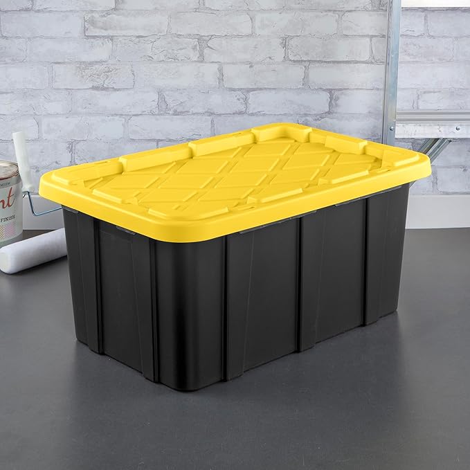 Sterilite 18-Pack Stackable Storage Bins, Heavy Duty Totes w/ Lids, 17 Gallon, Black/Yellow