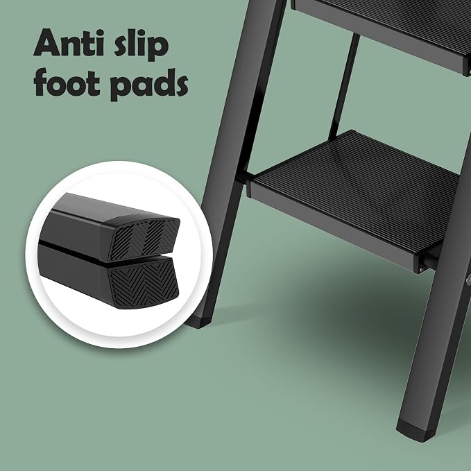 Taranta 3 Step Ladder,Aluminum Lightweight Folding 3 Step Stool with Anti-Slip Wide Pedal,330lbs Capacity Step Ladder for Household,Kitchen,Office - Black
