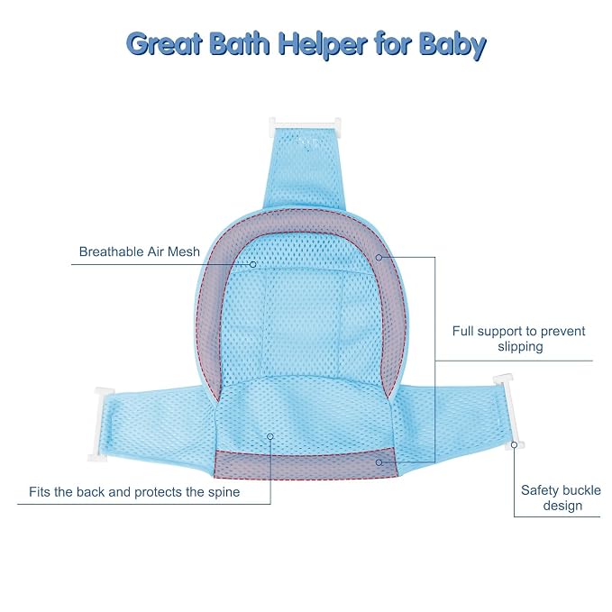 Colorlife Baby Bath Seat Support Net Infant Bathing Seat Support Mat, Adjustable Comfortable Non-Slip Three-Pointed Baby Shower Net Bathtub Sit Up Mesh for Newborn 0-12 Months-Blue(No Bathtub)