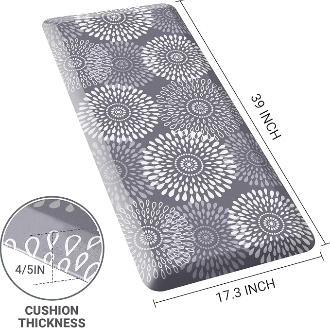 LuxStep Kitchen Mat Waterproof Kitchen Rugs for Floor Cushioned Anti-Fatigue Mat Non-Slip Standing Desk Mat Comfort Floor Mats for House Sink Office 17.3" x 39"-4/5 Inch Grey