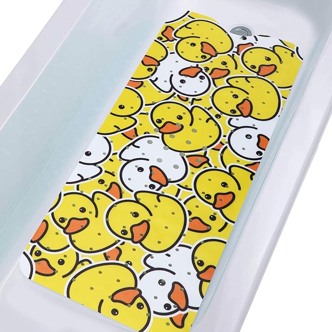 Bath Mat for Tub Non Slip Baby Kids Bathtub Mat Extra Long 40X16 Inch Toddler Shower Mat Anti Slip with Suction Cups & Drain Holes, Machine Washable,Duck