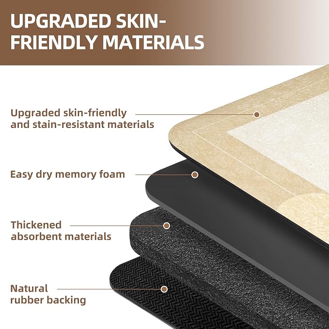 Mordem Diatomaceous Earth Bath Mat Super Absorbent Quick Dry Bath Mat, Bathroom Rugs Non Slip Washable, Thin Beige Bathroom Floor Mats-Shower Rug for in Front of Bathtub Shower, Easy Care,19.6"x31.5"