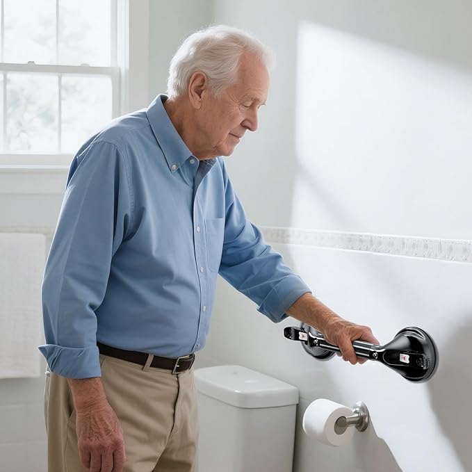 DAILYLIFE Grab Bars for Bathtubs and Showers, 17 inch Shower Handles for Elderly Suction, 300lbs Safety Shower Grab bar for Seniors and Elderly, Black (1 Pack)
