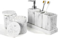 YMXYJM Bathroom Accessories Set, 6 Piece Bathroom Set with Toothbrush Holders, Soap Dispenser, Vanity Tray, Tumbler, Cotton Swab Jars, Bathroom Organizer，Bathroom Sink Sets, Artificial Marble White