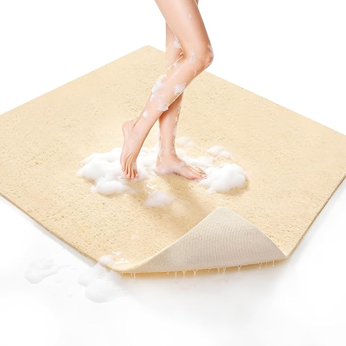 58x44 Extra Large Shower Mat, Anti Slip Shower Mats for Inside Shower, PVC Loofah Mats for Shower and Bathroom, Quick Drying, Beige
