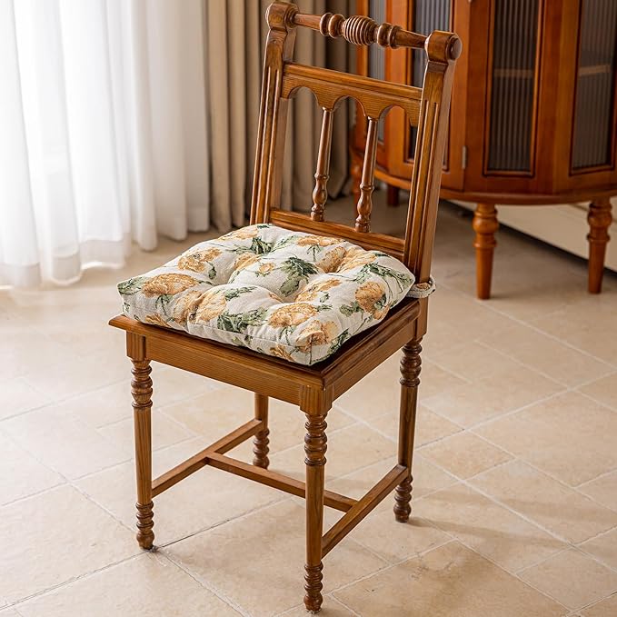 vctops Farmhouse Floral Print Chair Cushions with Ties U-Shaped Soft Comfortable Chair Pads Non Slip Seat Cushions for Indoor Dining Room and Kitchen Chairs (Flower D,18"x18")