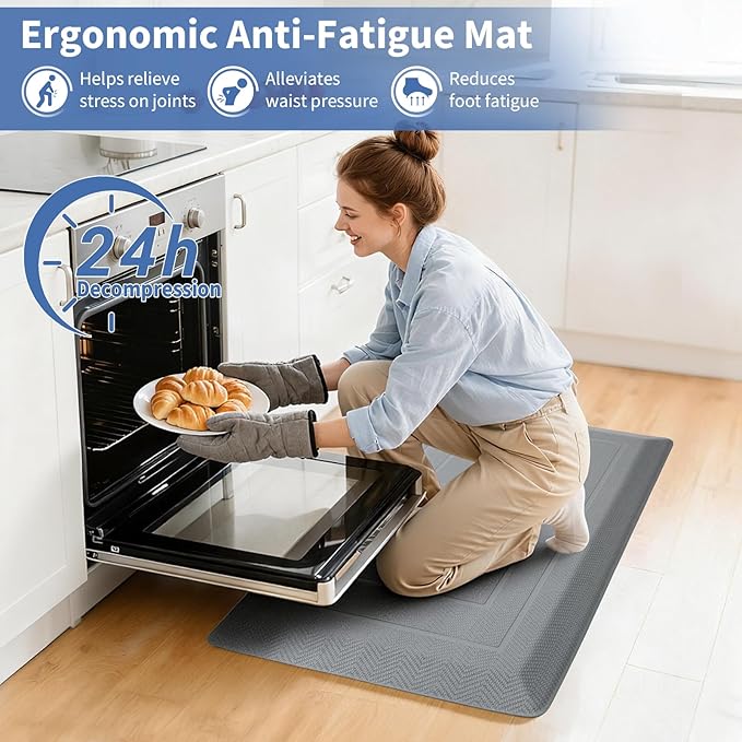 UKISS 9/10"" Extra Thick Cushioned Anti Fatigue Kitchen Mat, Waterproof High Density Foam Standing Desk Mat, Non-Slip Ergonomic Comfort Mat for Kitchen, Office,Workstation (Grey, 20" X 32")