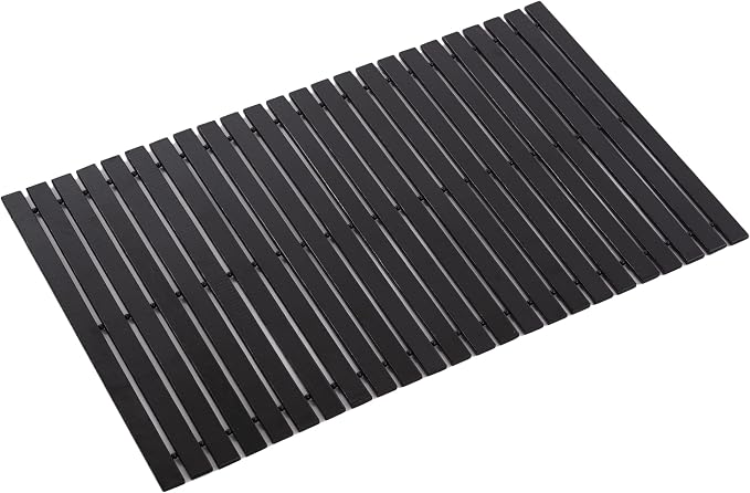 Bath Mat Bathroom Rugs Floor Wood Shower Bathtub Waterproof Non Slip Accessories 16x24 Inch Easy to Clean, Black, 1 pc