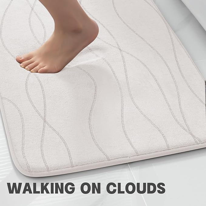 YIHOUSE Memory Foam Bathroom Rug Sets, White, 2 Piece (17"x24"+20"x32") | Ultra Soft, Absorbent, Non-Slip, Machine Washable