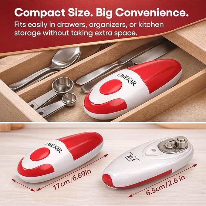 Electric Can Opener, One-Touch Automatic Smooth Edge Can Opener for All Can Sizes, Battery Operated Hands-Free Kitchen Gadget for Seniors with Arthritis (Red)
