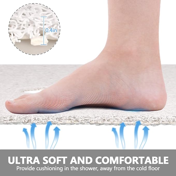 Shower Mat Non Slip: 32 x 24 Inch Extra Large Loofah Shower Mats for Inside Shower - Anti Slip Shower Stall Matt with Drain Hole in Middle