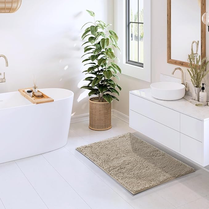 Hearth & Harbor Bathroom Rugs, Chenille Bath Mat - Machine Washable Bath Mats for Bathroom Non-Slip Backing Rubber, Quick Dry Bathroom Mat