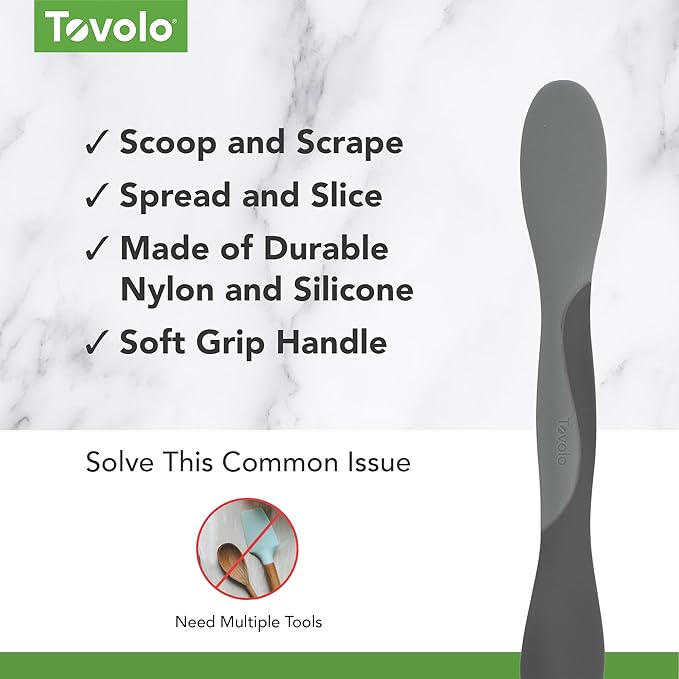 Tovolo Mini Scoop and Spread Tool for Kitchen Meal Prep Small Sandwich Spreader Spatula for Peanut Butter Jelly, Silicone BPA Free Dishwasher Safe Scooper Spreader, Charcoal and Oyster Gray