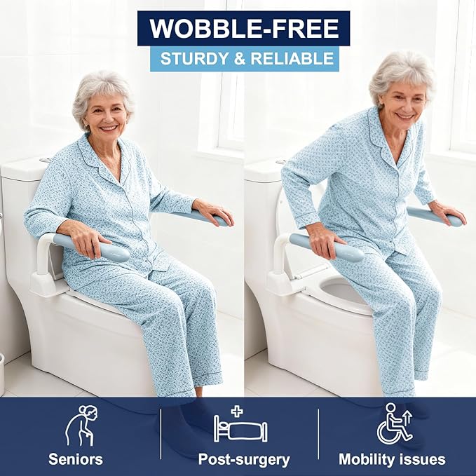 Toilet Safety Rails for Seniors with Flip-Up Armrests, Heavy Duty Toilet Support Rails with Rise-up Handle for Elderly, Disabled, Handicapped, or Mobility Assistance, Fits Most Toilets (Standard)