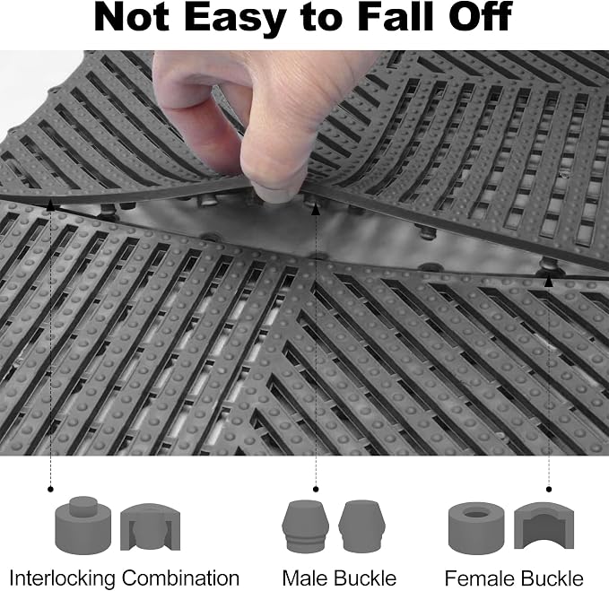 ToLanbbt Modular Interlocking Cushion 12P 11.8" x 11.8" Interlocking Rubber Floor Drain Holes Non-Slip Splicing Drainage Mats for Deck, Shower, Kitchen, Drain Pool, Sauna Bath (Dark Grey, 1 Rows Dots)