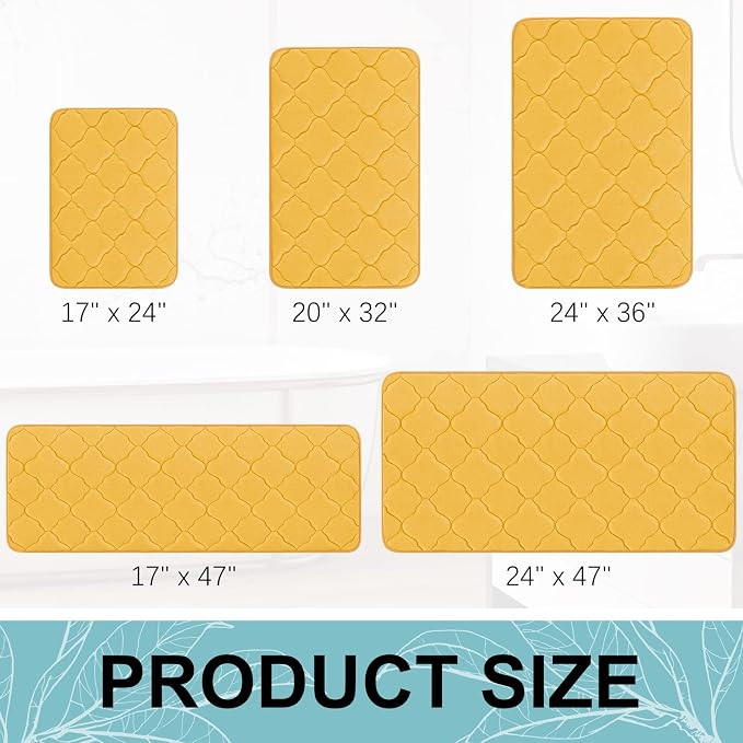 OLANLY Memory Foam Bath Mat Rug 47x24, Ultra Soft and Absorbent Bathroom Rugs, Non-Slip, Comfortable, Machine Washable Bath Carpet for Bathroom Floor, Tub, Shower and Home Decor Accessories, Yellow