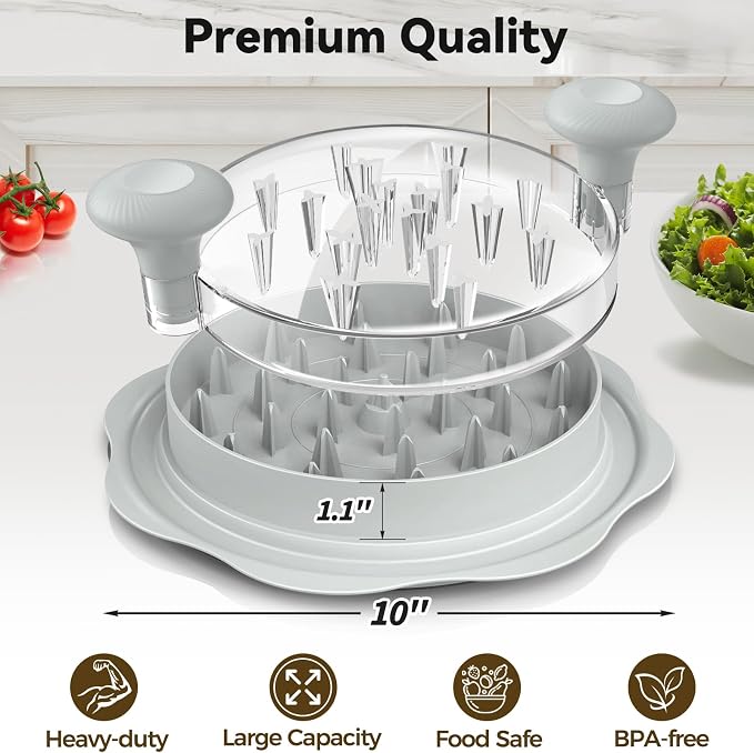 Ukeetap 10" Pro Chicken Shredder Tool Twist Large for Kitchen, BPA-Free Food-Safe Meat Grinder, Visible Chicken Breast Meat Shredder with Strong Anti-Slip Bottom & Ergonomic Handle, Gray