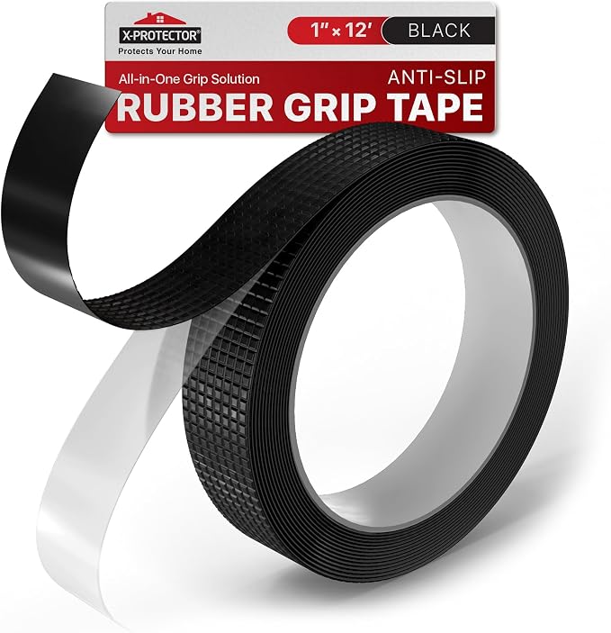 X-Protector Rubber Grip Tape - 1" x 12' Non-Abrasive Grip Roll - Heavy-Duty Non Slip Adhesive Strips - Black Waterproof Rubberized Grip Tape for Handles!