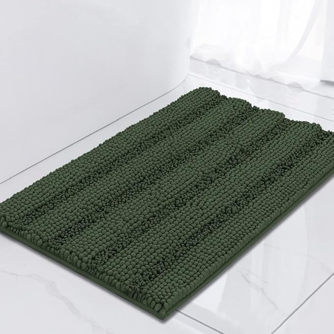 Turquoize Luxury Chenille Bath Rug for Bathroom Rugs Extra Absorbent Bath Mat Non Slip Microfiber Shower Rug for Bathroom Microfiber Shaggy Carpet Rug Size, 17"x 24", Bronze Green