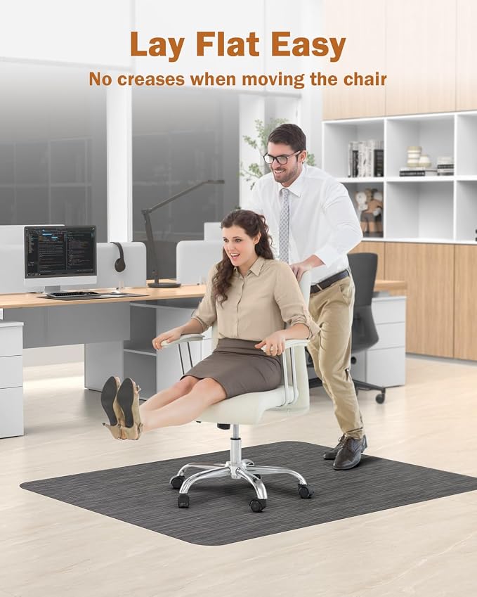Blvornl Office Chair Mat for Hardwood Floor, 45"*53.1" Desk Computer Mat for Hard Wood, Large Anti-Slip Hard Floor Protector Rolling Chair Mat, PVC Desk Rug for Office Black