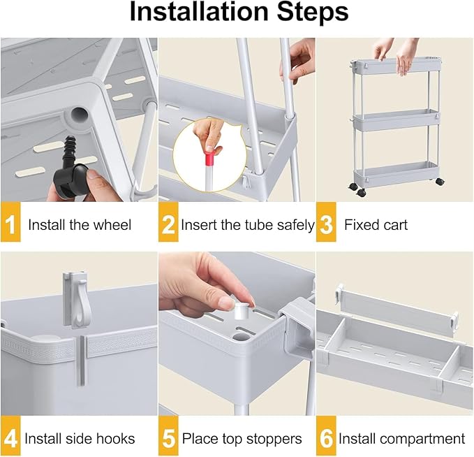 SPACELEAD 2-piece Set Slim Storage Cart 3 Tier,Bathroom Organizer Rolling Utility,Mobile Shelving Unit Slide Out for Office, Kitchen, Laundry Room & Narrow Places