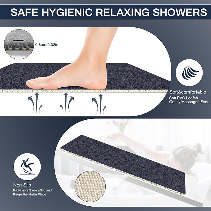 Square Loofah Shower Stall Mat 24"x24", Quick Drying Shower Mats with Drain, PVC Loofah Bath Mat for Wet Room & Bathroom Floor, Soft Textured & Elderly Safe, Washable & Resistant, Blue