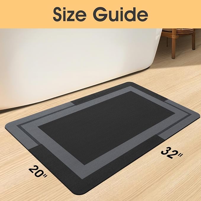 ACCUMTEK Non Slip Bath Mat, Thin Bathroom Rugs Fit Under Door, Quick Dry Bath Mats, Machine Washable Bath Rugs for Bathroom, Bathtub & Kitchen, Bathtub, Black/Bordered/32 x20