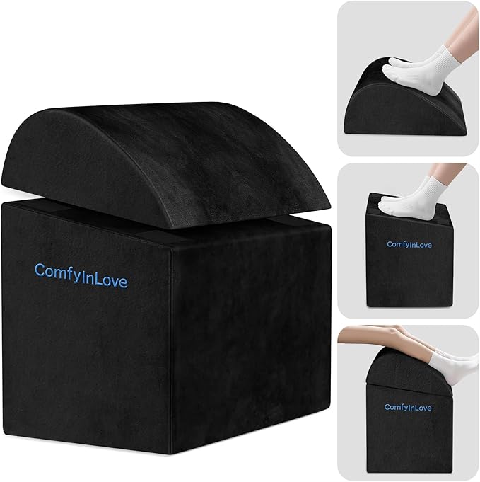 Foot Rest for Under Desk at Work - Non-Slip Foot Stool with 3 Adjustable Heights, Ergonomic Under Desk Footrest with Washable Cover for Leg Elevation, Desk, Home, Office, Car (Black)