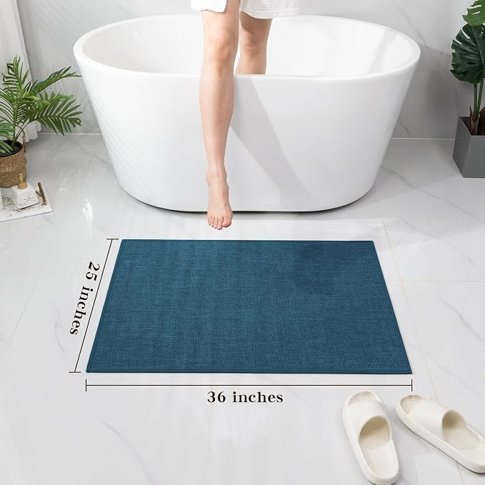 chakme Bathroom Rugs Mat 36x24, Ultra Thin Non Slip Bath Mat Large Quick Dry Absorbent Bath Mat for Bathroom, (Dark Blue, 36"x24")