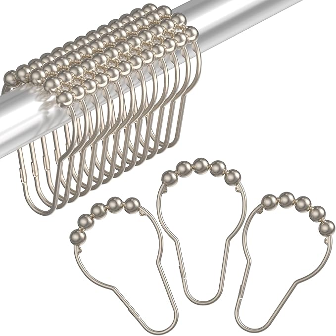 Amazer Decorative Shower Curtain Hooks, Shower Curtain Hooks Rust Proof Stainless Steel Shower Curtain Hooks, Shower Hooks for Shower Curtain Bathroom 12PCS, Matte Nickel