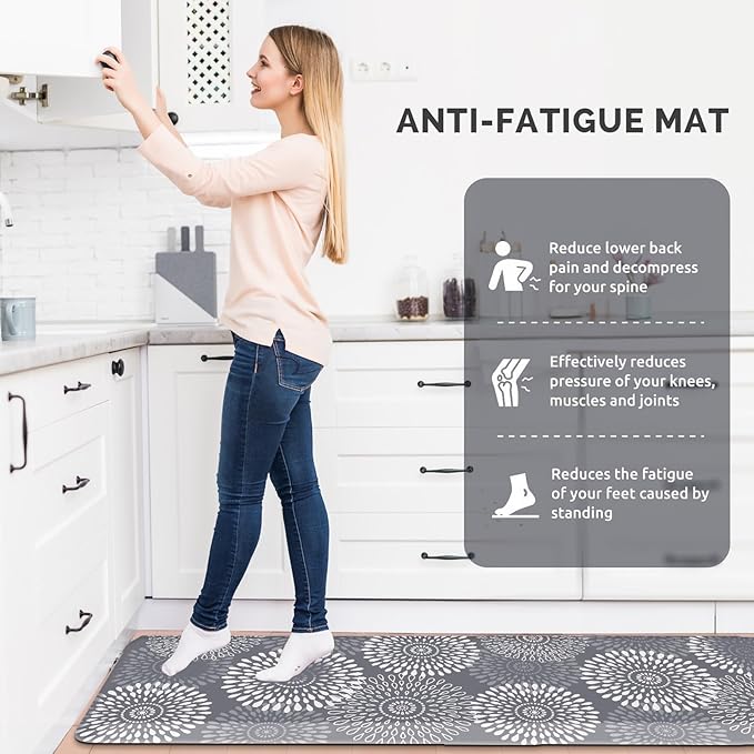 LuxStep Kitchen Mat Waterproof Kitchen Rugs for Floor Cushioned Anti-Fatigue Mat Non-Slip Standing Desk Mat Comfort Floor Mats for House Sink Office 17.3" x 60" Grey