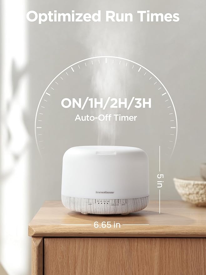 InnoGear Aromatherapy Diffuser & 10 Essential Oils Set, 500ml Essential Oil Diffuser with Remote Control Mother's Gift Ultrasonic Cool Mist Scent Humidifier Vaporizer Auto-Off Timer for Home, White