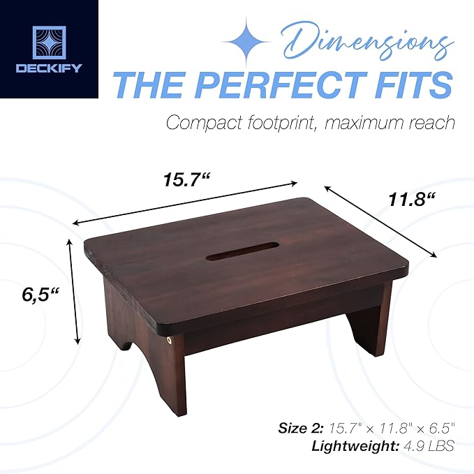 Wooden Step Stool for Adults, Small Acacia Wood Stepping Stool, Non-Slip 1-Step Bedside Stool for Bed & Bathroom, 600 lbs, Portable — 6.5 Inch