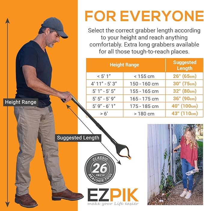 EZPIK Classic 26” Folding Grabber Reacher Tool with Dual Magnets, Heavy Duty Trash Picker Upper Grabber for Seniors & Disabled Users, Aluminum Pickup Tool for Everyday Reaching Aids (Black)