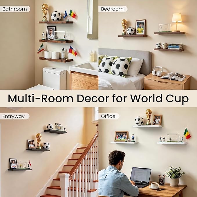 BAYKA White Floating Shelves for Wall, Set of 3, Rustic Wood Wall Shelves with Metal Brackets for Bathroom, Bedroom, Kitchen, or Living Room Decor Organization, Sturdy Storage with 22lb Capacity