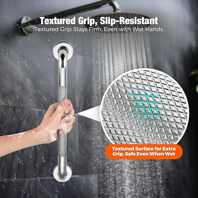 Grab Bars for Shower 2 Pack 18-Inch, Stainless Steel Anti-Slip Safety Shower Handle for Elderly Bathroom Wall Support Handicap Handicap Grab Bars for Seniors, Polished Nickel