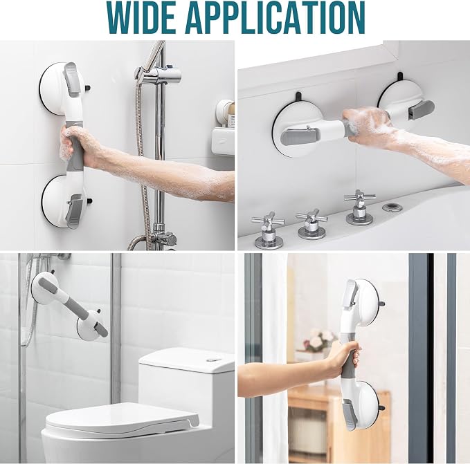 TAILI Grab Bars for Bathtubs and Showers, Shower Handles for Elderly Suction,Maximum 330lbs,Shower Grab Bar with Upgraded Rubber Suction Cups,Safety Grip for Senior, No Drilling Removable,Grey